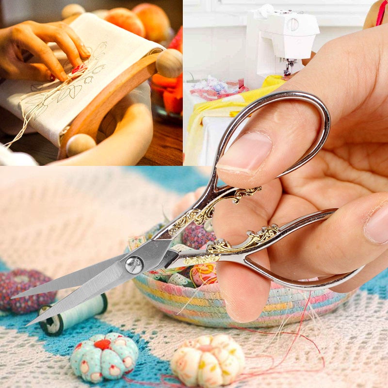 BIHRTC 4.33 Inches Vintage European Style Stainless Steel Auspicious Clouds Scissors for Needlework, Embroidery, Sewing, Craft, Art Work & Everyday Use (Silver) - Image 4